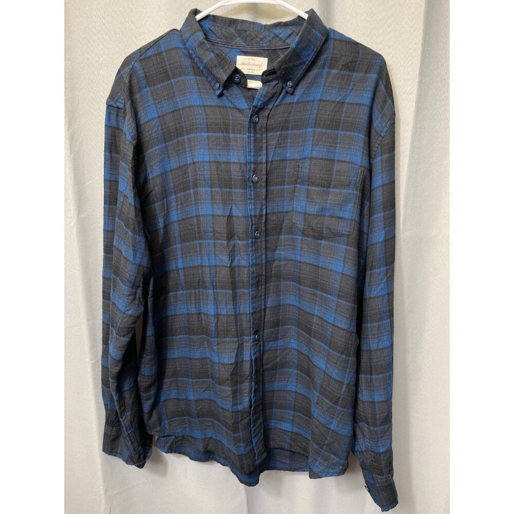 Weatherproof Vintage SKU 7627 Mens Blue and Black Shirt Button Down Long Sleeve